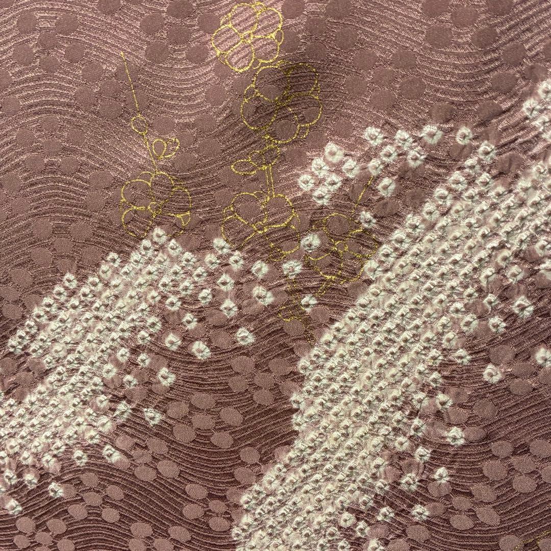 D89 訪問着 絞り 花刺繍 正絹 着物 袷 しつけ糸付き未使用極美品