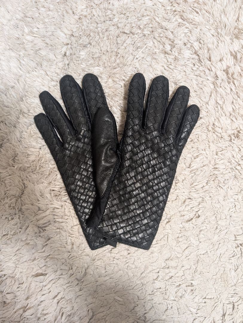 ブラックレザー 手袋 カシミヤ グローブ