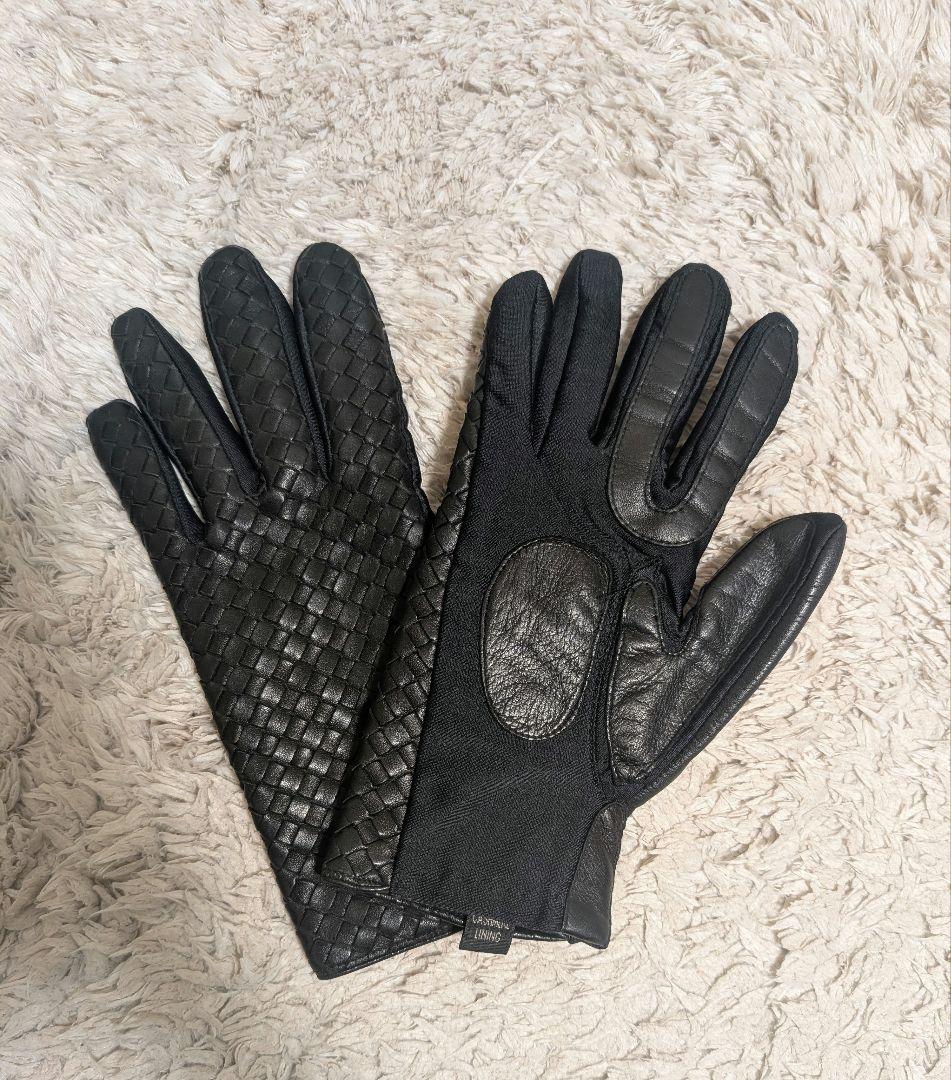 ブラックレザー 手袋 カシミヤ グローブ