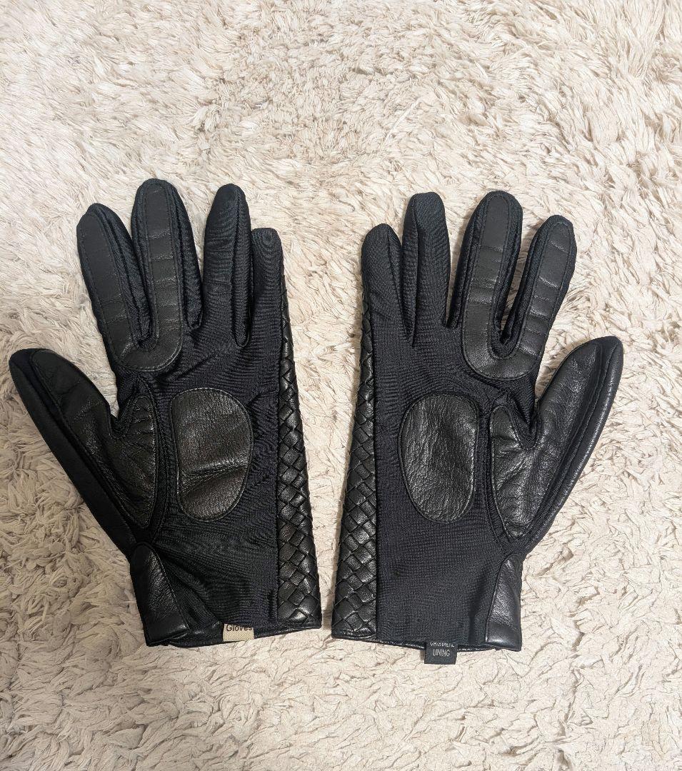 ブラックレザー 手袋 カシミヤ グローブ