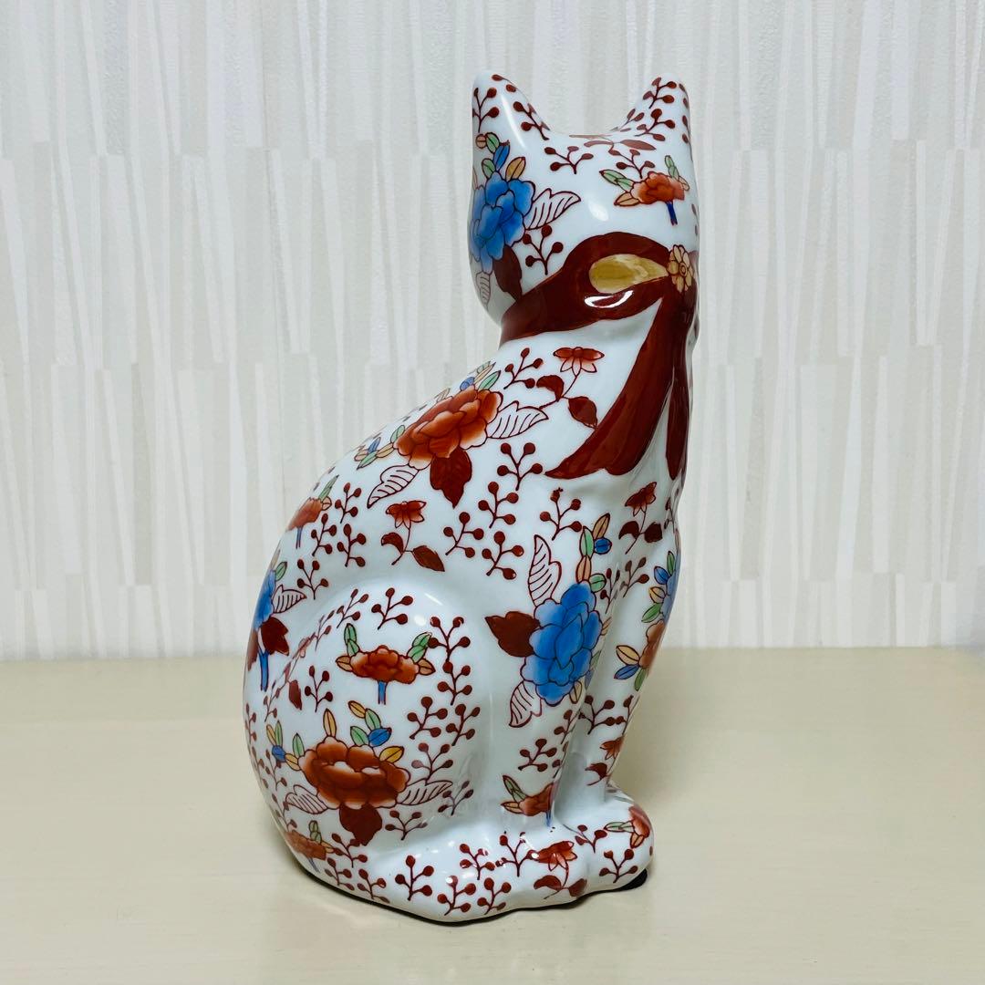 大型 古伊万里 金彩 色絵 猫 置物 陶器製 縁起物 アンティーク