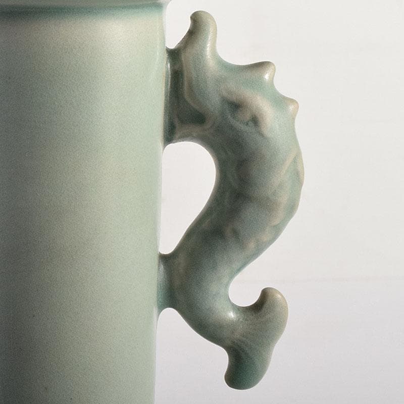 中国　龍泉窯　粉青釉　魚双耳瓶　花生　時代箱付　C　8294