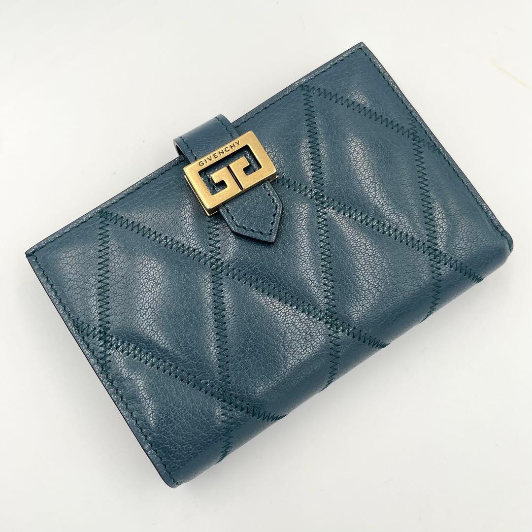 未使用★GIVENCHY キルティング　2G 二つ折り財布　レザー　ブルー系
