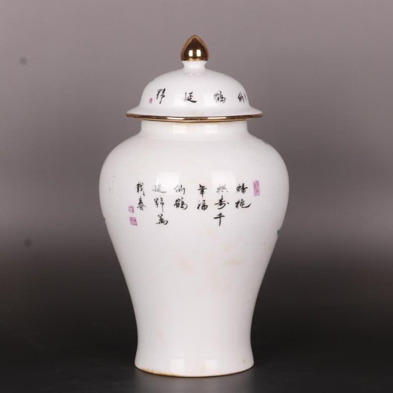 清乾隆粉彩福寿桃紋将軍缶 景徳鎮 陶磁器 装飾品 現代工芸品 美術品 置物