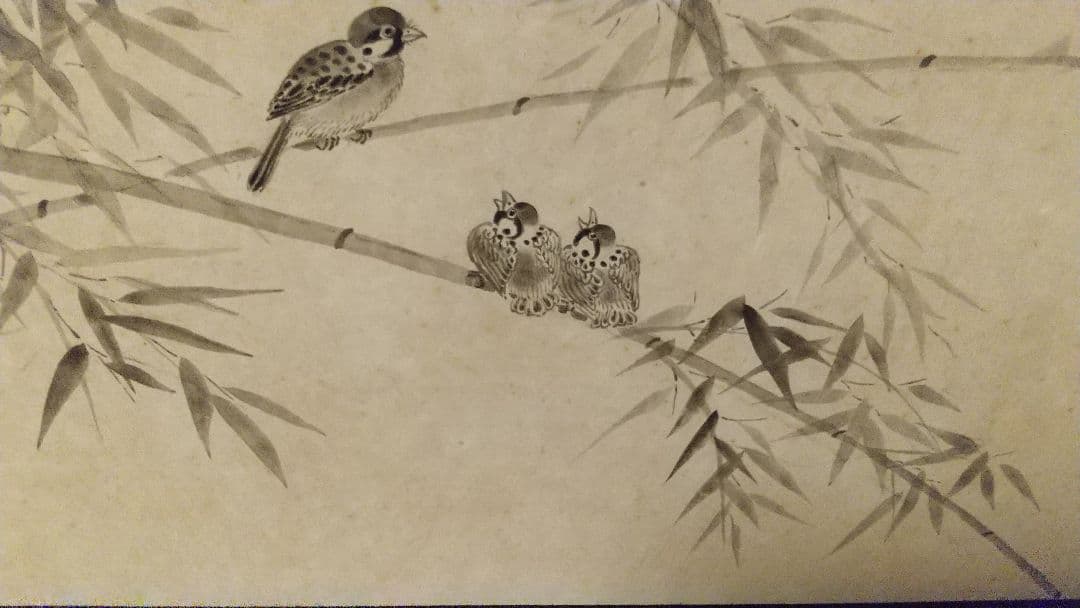 風炉先屏風 ！木賊に鶺鴒 裏は墨絵 竹に雀 リバーシブル 表裏使えます！