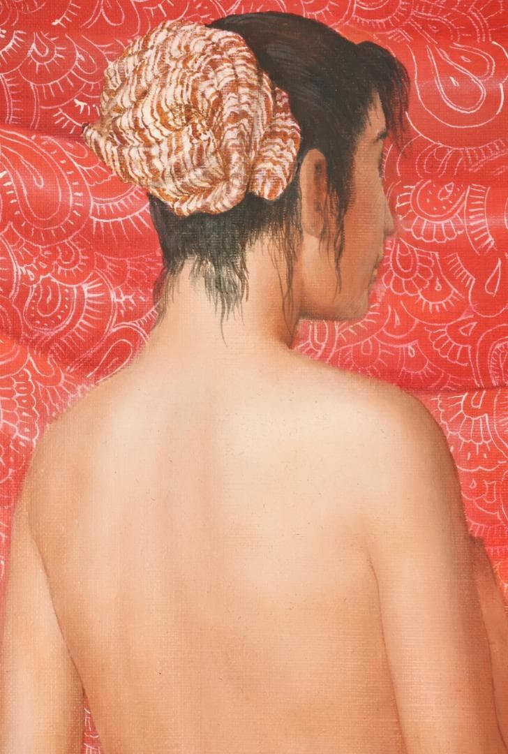 【真作】　鬼沢泰治 「 レースの裸婦 」　F20号　油彩　タトウ　BK098