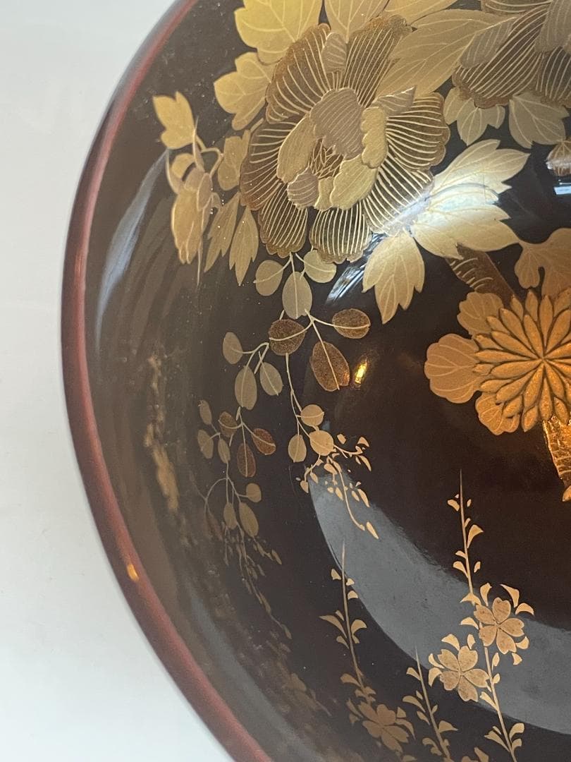 時代 金蒔絵 螺鈿 盃洗 漆 大茶椀 枝垂れ桜 さくら 菊 椿 美品