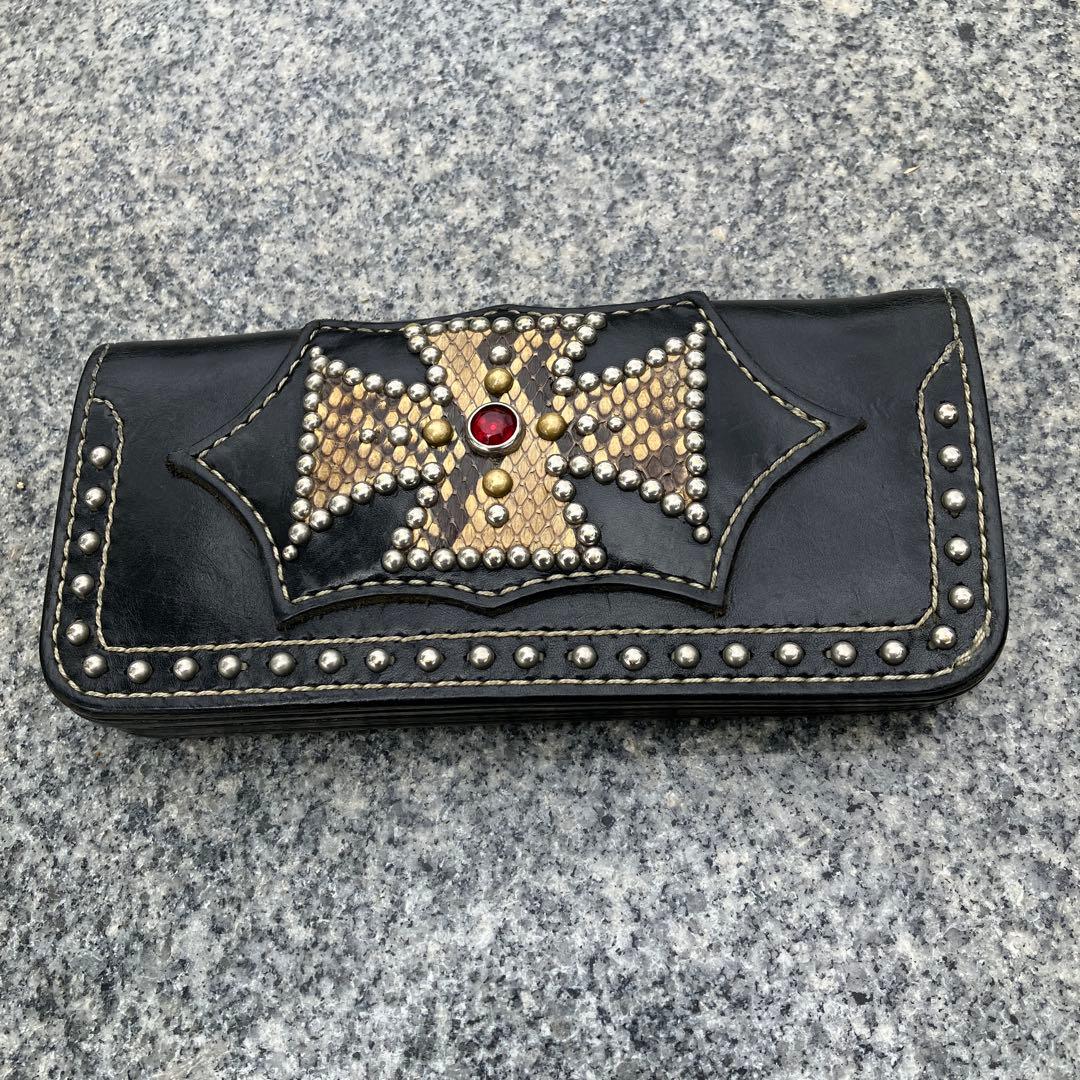 パイソン×スティングレイ　レザー バイカー　ウォレット　特注　アイアンクロス