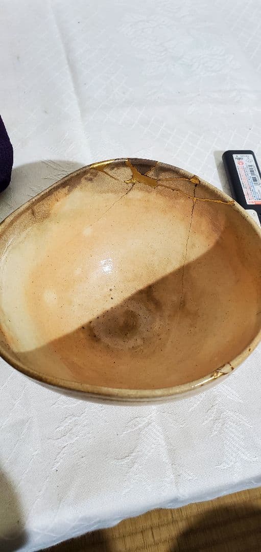 茶道具　時代物　古萩焼のお茶碗　金継　骨董品、美術品