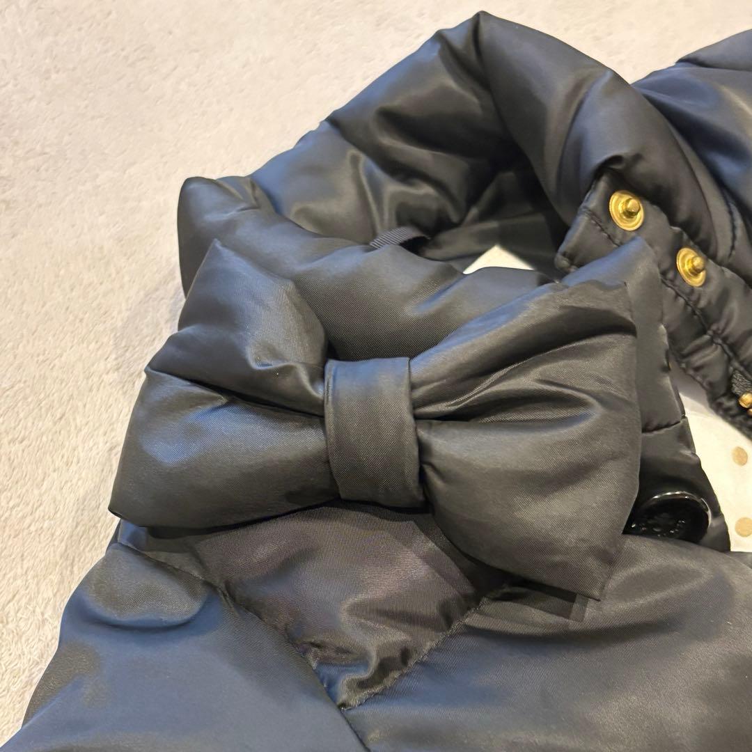 極美品ケイトスペード ダウンジャケット リボン 飾りボタン 裏地水玉 90