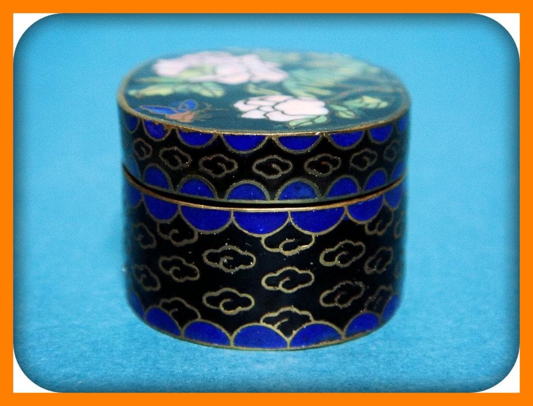 785『七宝 花蝶 香合』黒　//骨董品 古美術 古道具 アンティーク