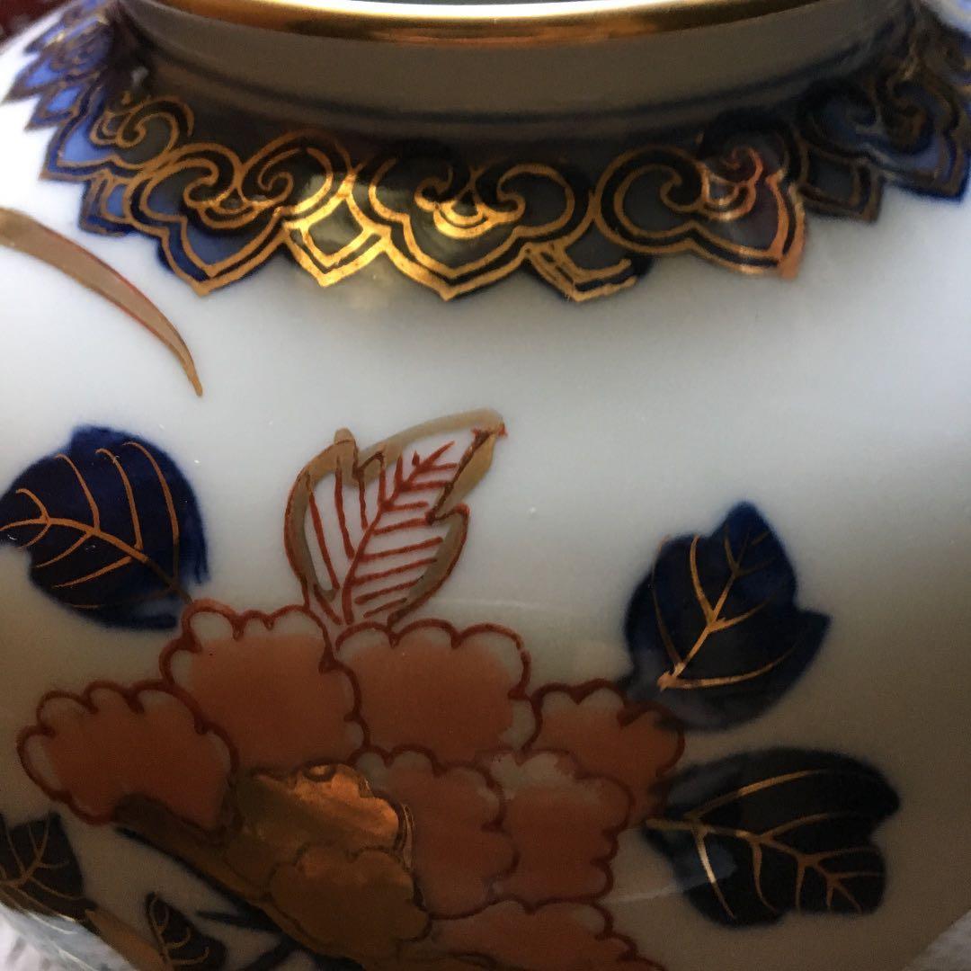 美品！経年70年以上 有田焼 染錦 牡丹 金彩 花入 花器 壺 飾壺 骨董品