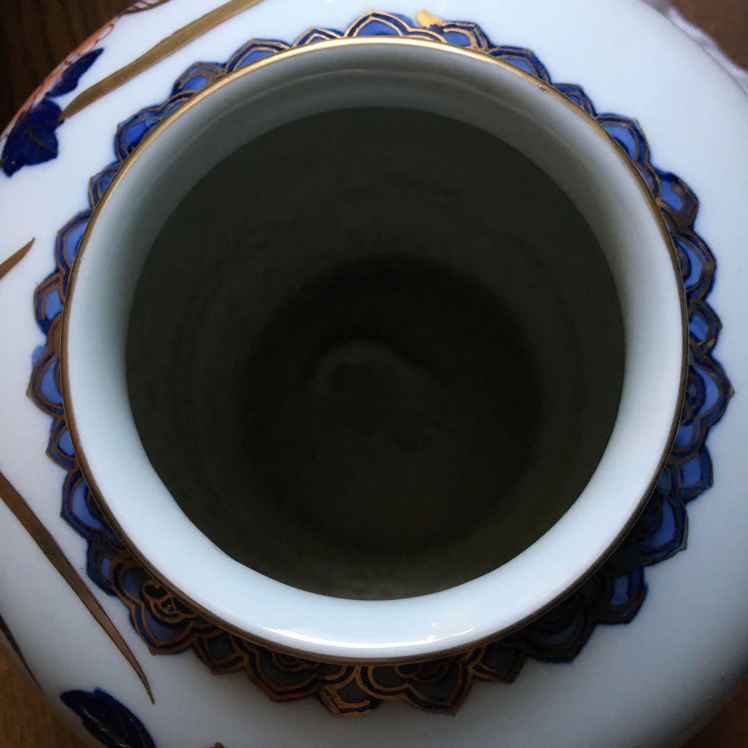 美品！経年70年以上 有田焼 染錦 牡丹 金彩 花入 花器 壺 飾壺 骨董品