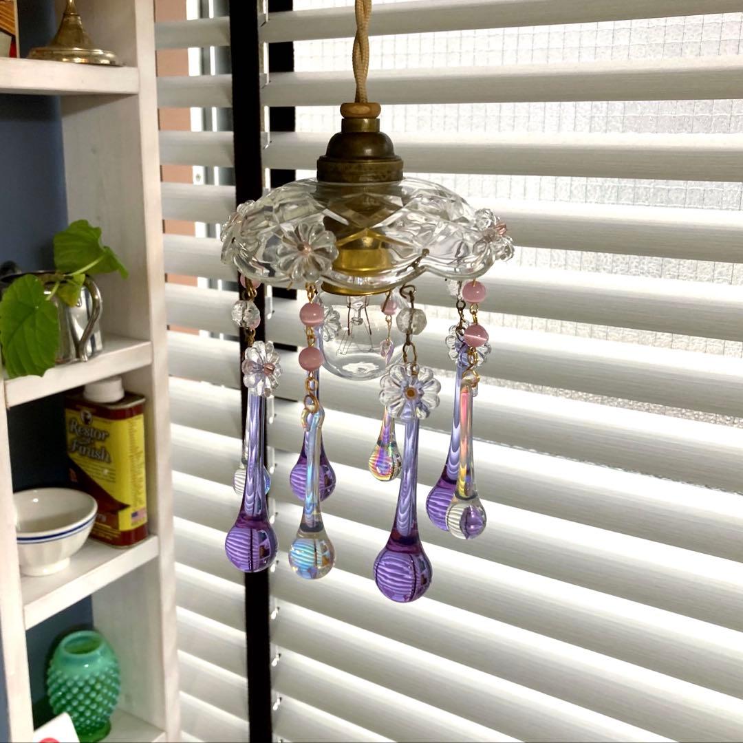 シャンデリア　1920年　フランス（紫と虹）アンティーク　オパールセント