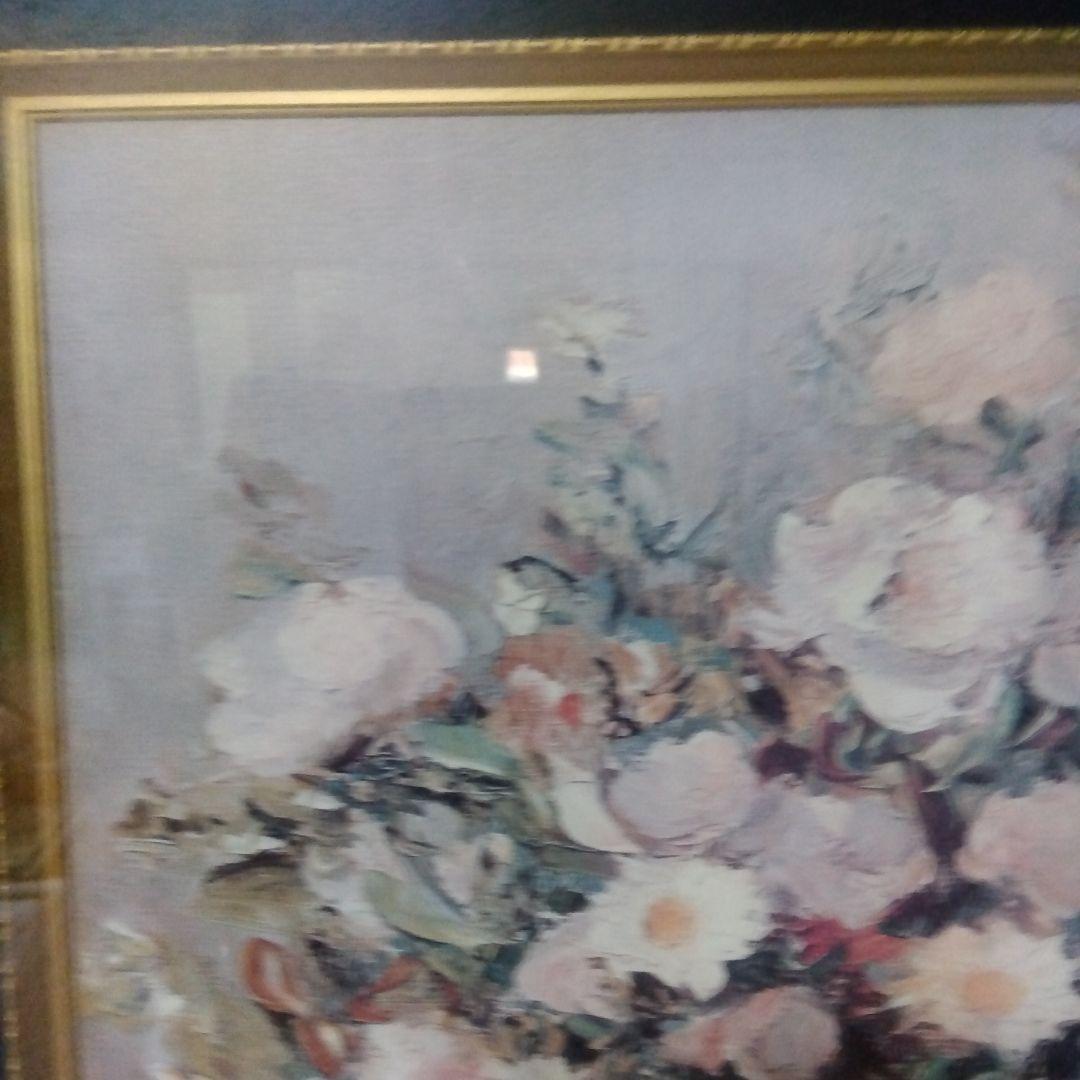 油絵　花　額装