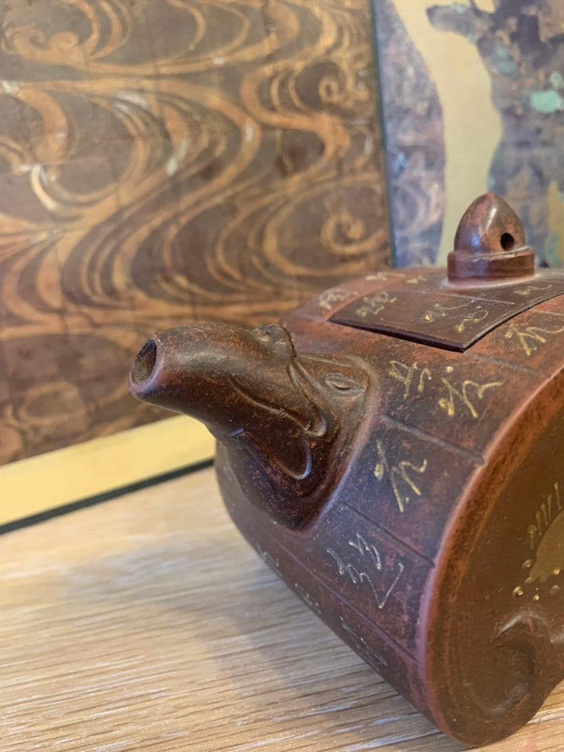 中国美術　明末明工　時大彬製　山水 漢詩文　急須　1客