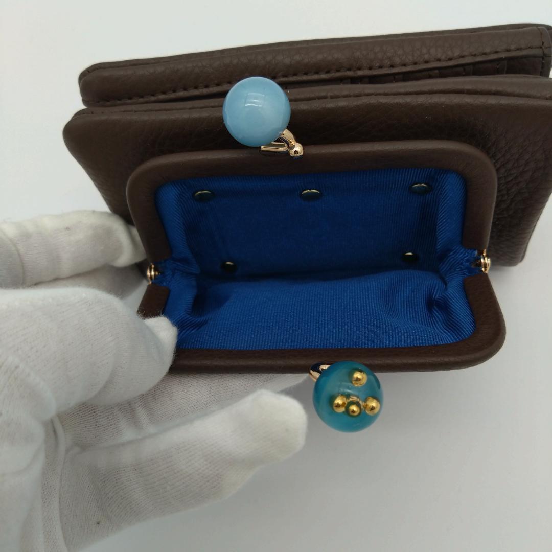 未使用 ear papillonner 牛革 がま口 ブラウン 二つ折り財布