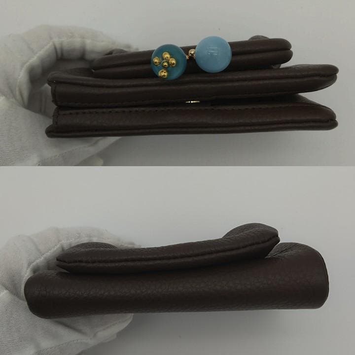 未使用 ear papillonner 牛革 がま口 ブラウン 二つ折り財布