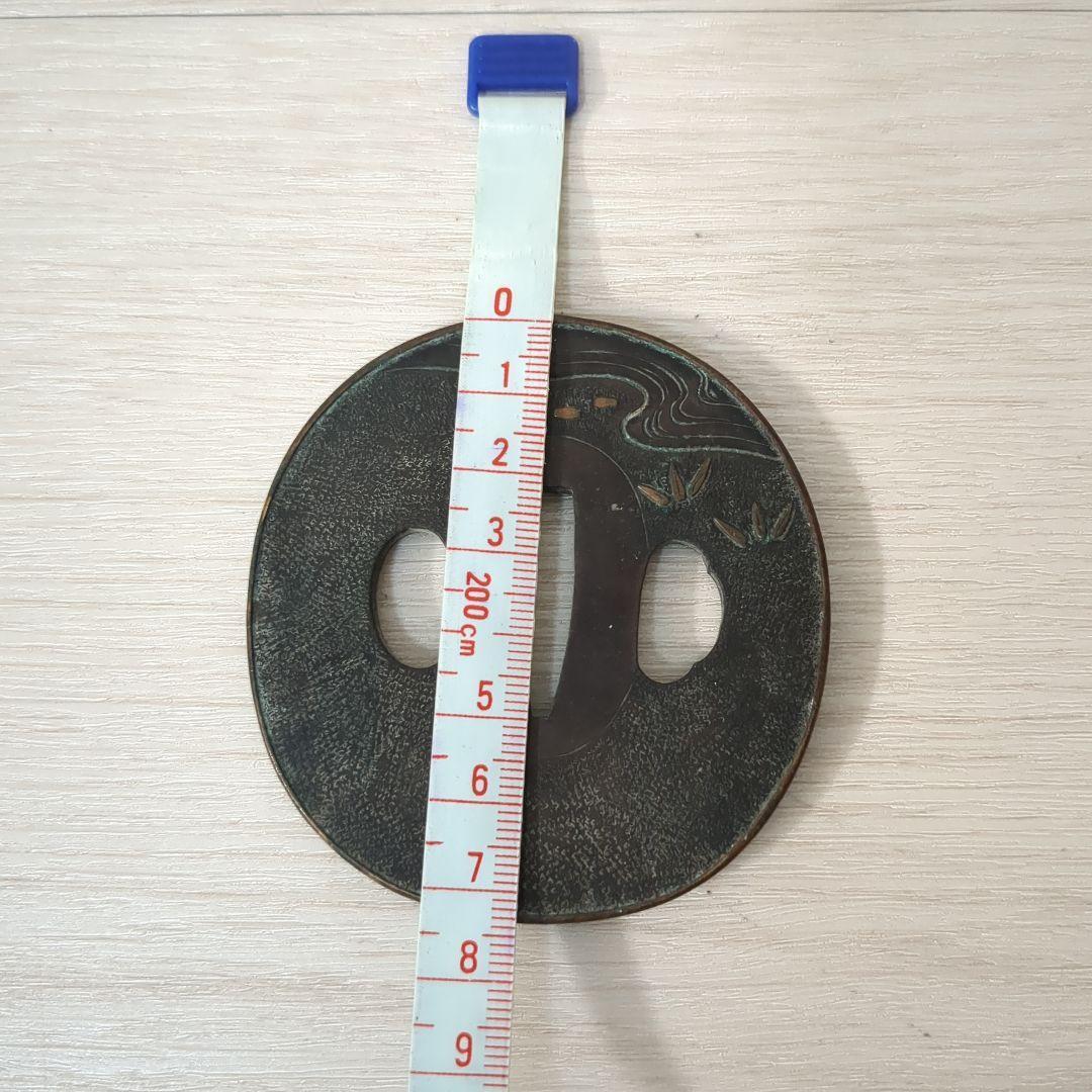 日本刀　鍔　つば　金象嵌　鶴　刀装具　武具　風景画