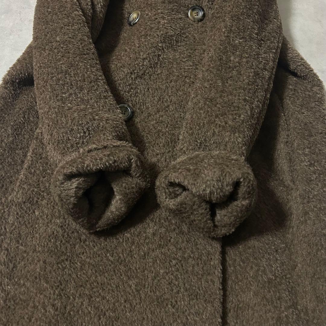 マックスマーラ 銀タグ アルパカシャギーコート ロング 裏地ロゴ ダブル