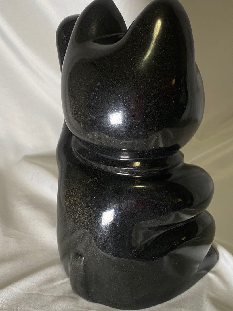 2278❣️黒御影石　招き猫　石像　彫刻　オブジェ