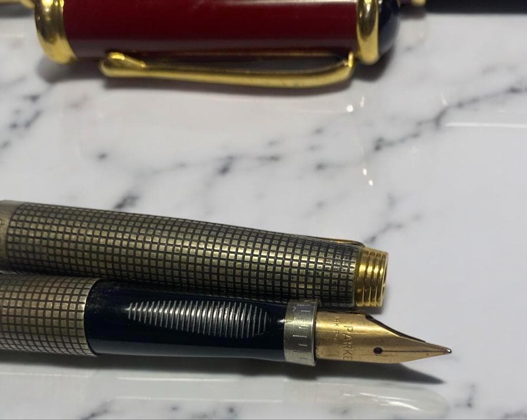 パーカーシズレスターリングシルバーペン先14k万年筆と独製新品万年筆とボールペン
