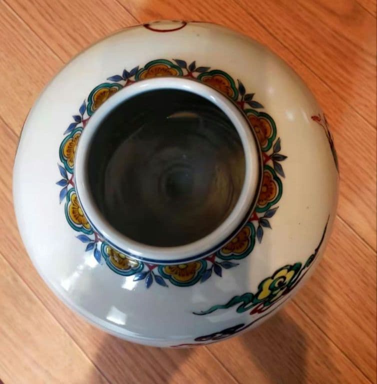 九谷焼　中島珠光作　色絵布袋の図　花瓶