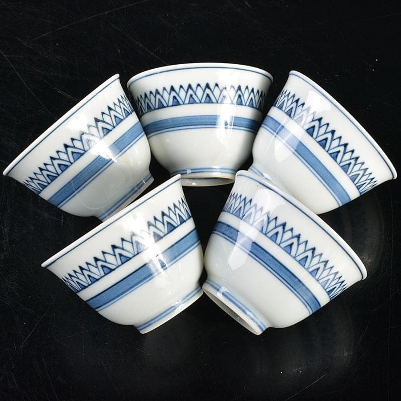 煎茶道具　京焼　清水焼　平安　瑞泉造　青華　煎茶碗　五客　共箱　V　R7175