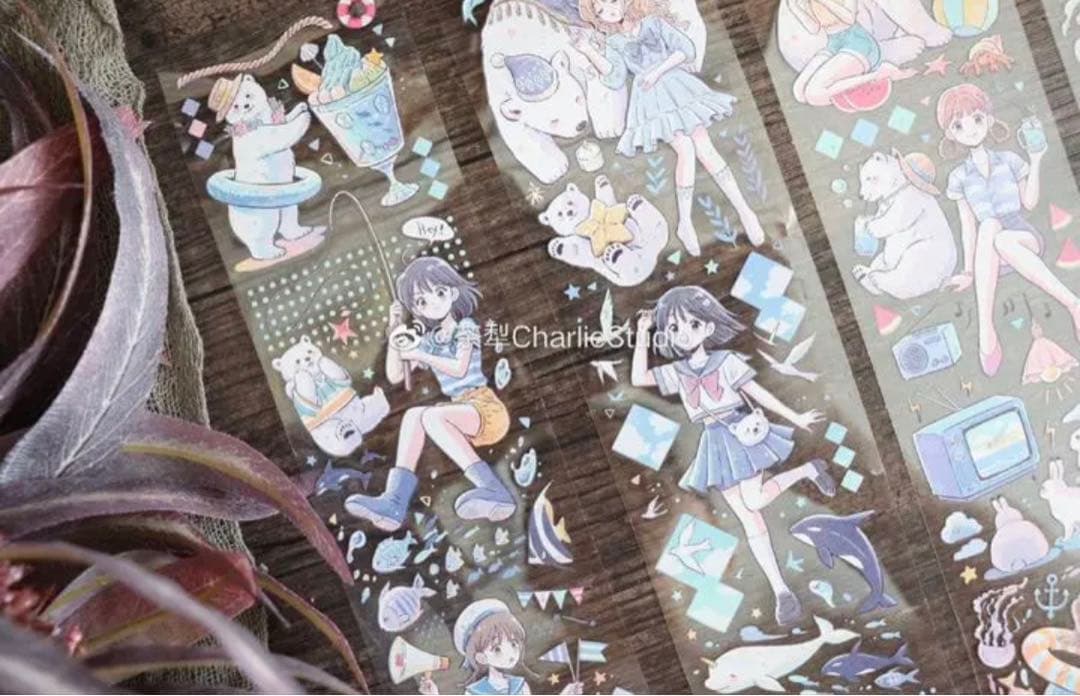 M785.茶犁 白熊少女 マスキングテープ PET