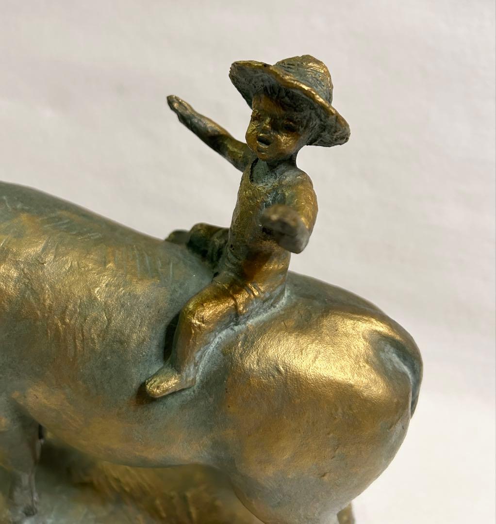 富永直樹 牛と少年 置き物 飾り物 銅像 銅製 丑 ブロンズ像 美術品 工芸品