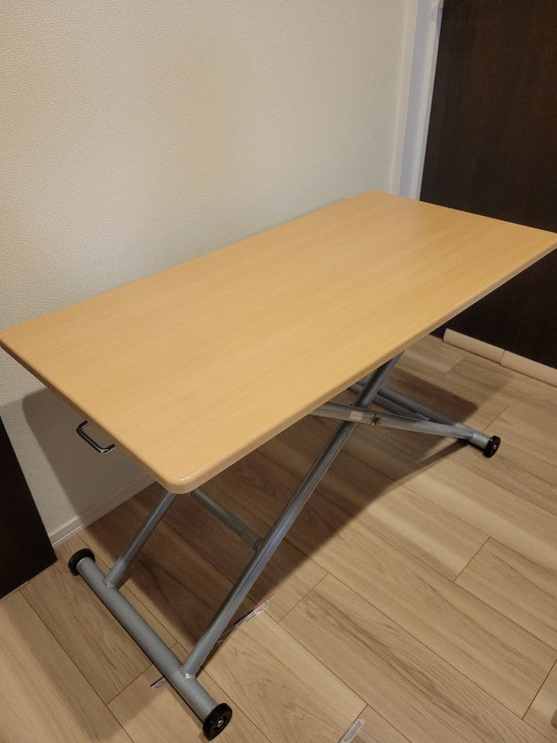 折りたたみテーブル ナチュラル　昇降式