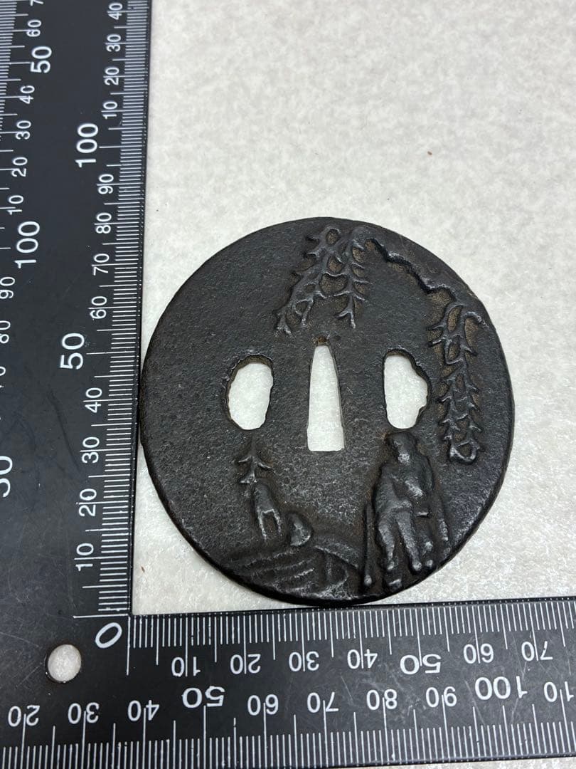 Z04）鉄地大鍔 鐔 鍔 人物風景図 江戸時代 正阿弥 刀装具