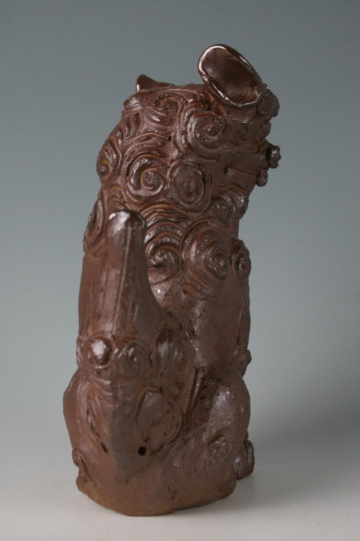 人間国宝一門　金城敏徳 作　南蛮焼〆立シーサー（大）1対