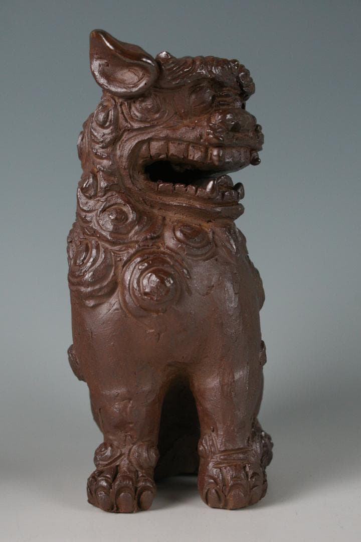 人間国宝一門　金城敏徳 作　南蛮焼〆立シーサー（大）1対