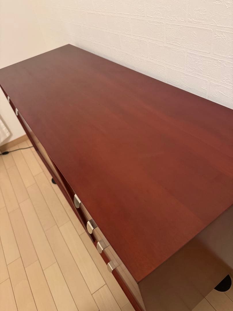 北欧風リビングキャビネット 引き出し 扉付き 脚付き 幅110マホガニー