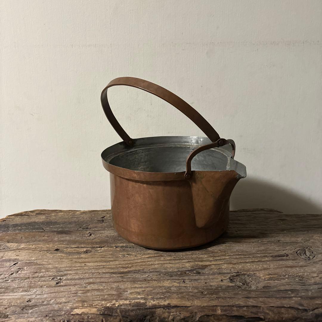 シャビー　古い片口銅鍋　その⑤コッパーケトル　薬缶　ガーデニング　古道具　李朝
