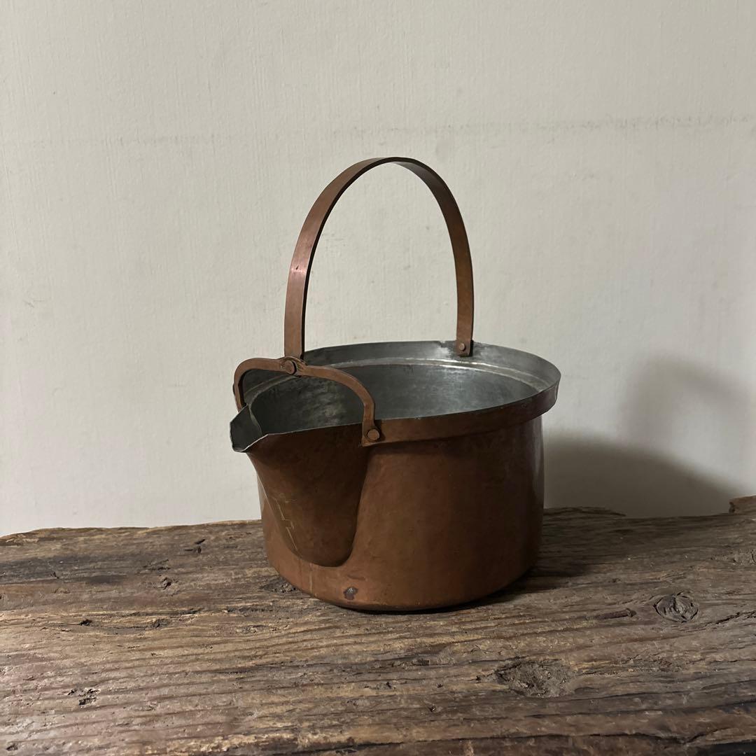 シャビー　古い片口銅鍋　その⑤コッパーケトル　薬缶　ガーデニング　古道具　李朝