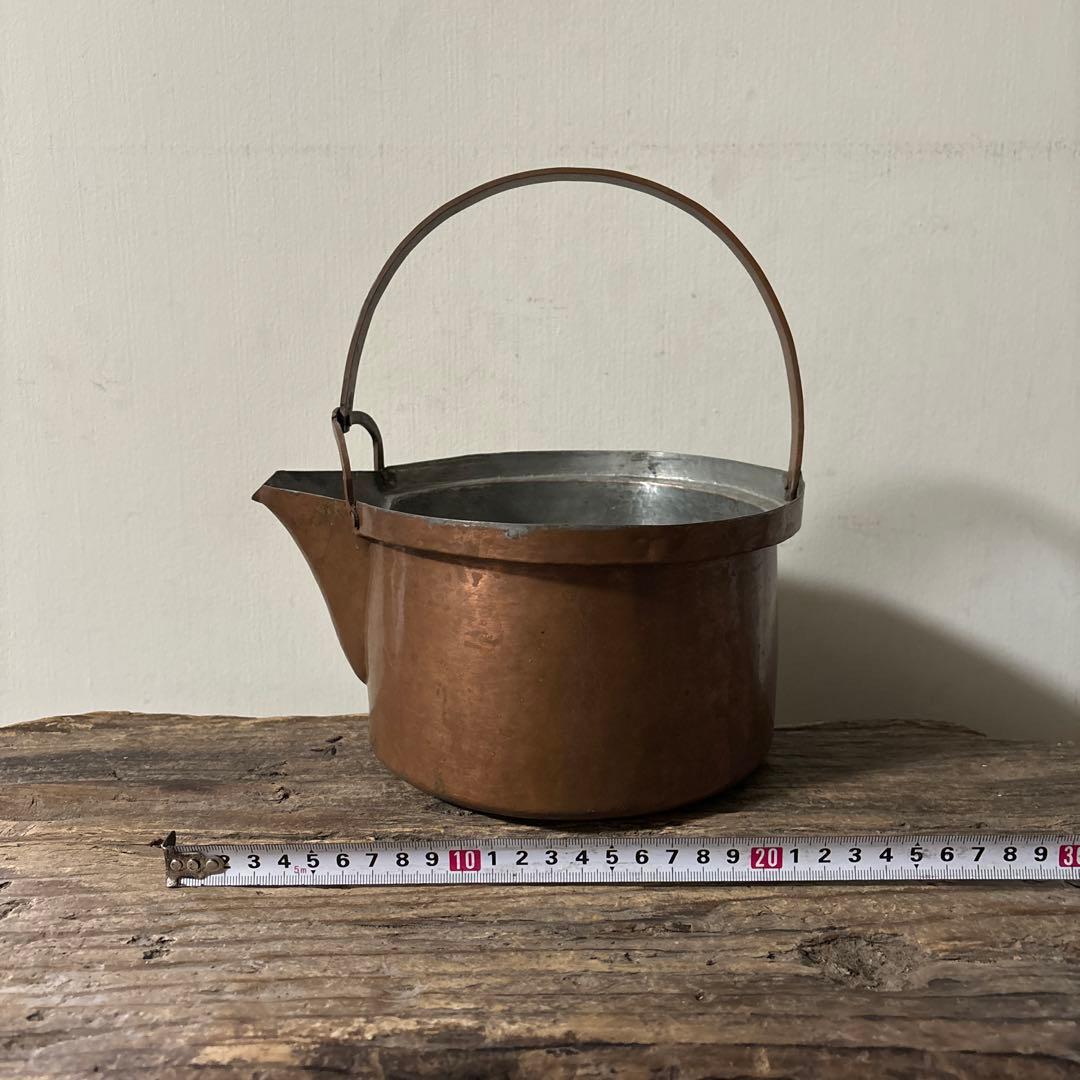 シャビー　古い片口銅鍋　その⑤コッパーケトル　薬缶　ガーデニング　古道具　李朝
