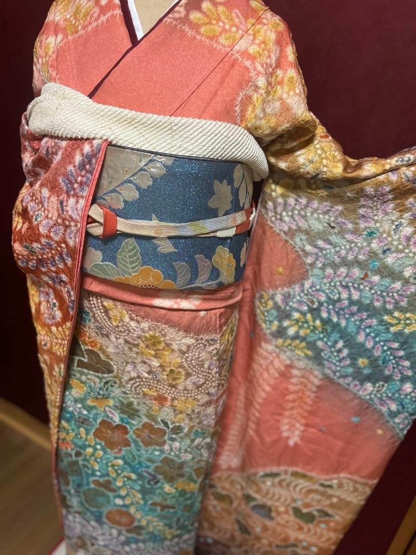 正絹　辻ヶ花6点セット　絞り染め　金通し撒き糊　瑞々しいサーモンピンク　トール