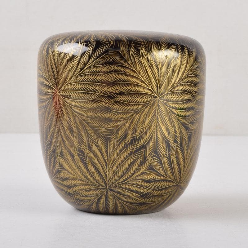 茶道具　輪島塗　岡本陽斎作　忍彫沈金　棗　共箱　V　9074