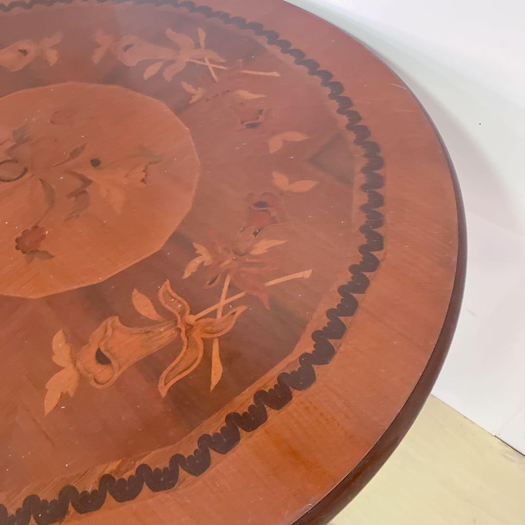 象嵌細工　コーヒーテーブル　円形テーブル　アンティーク調　カフェテーブル