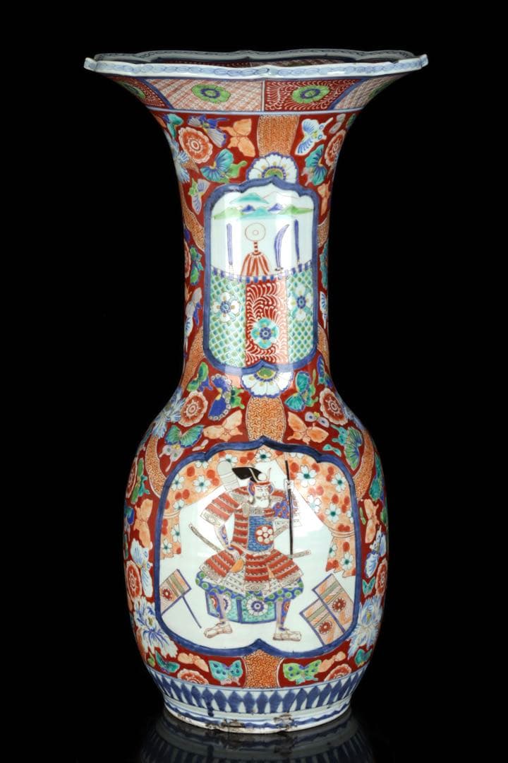 古伊万里【蔵春亭西畝】色絵金彩武士紋広口花瓶 飾壺 高さ68cm 古美術 骨董品