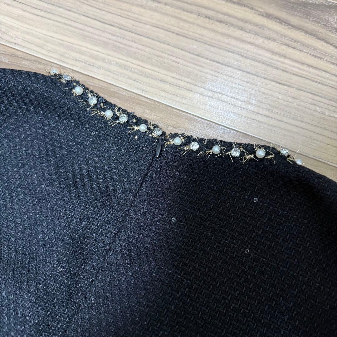 スパンコールツイードジップアップミニドレス/キャバドレス