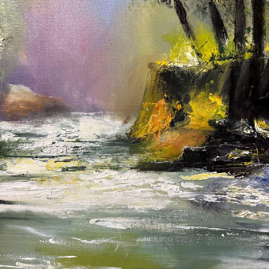 自作油彩画　油絵　風景画　湖　森
