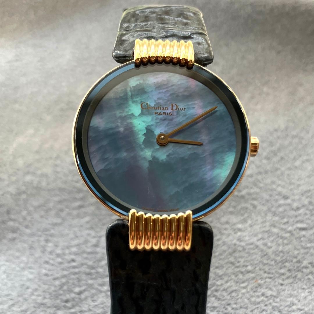 クリスチャンディオール　バギラ腕時計　レディース　希少　シェルフェイス　ブルー