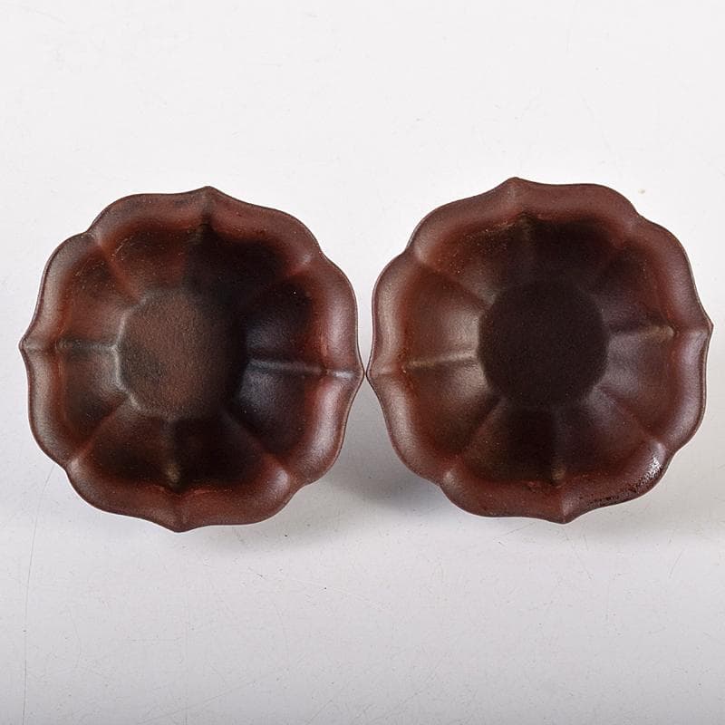 中国　中国宣興銘　紫砂朱泥　輪花碗　一對　V　8064E