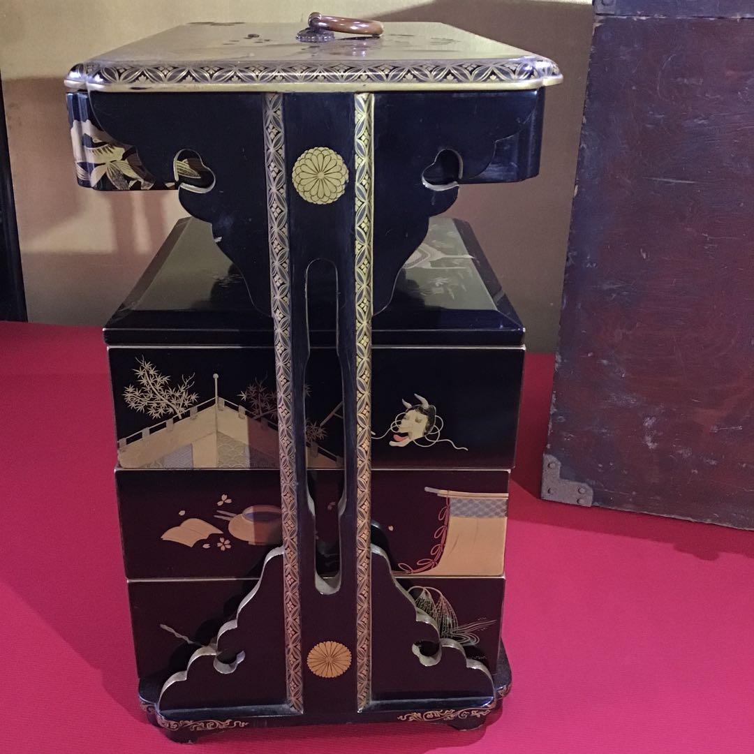 金高盛蒔絵　野弁当重　錫徳利　時代箱付　江戸期