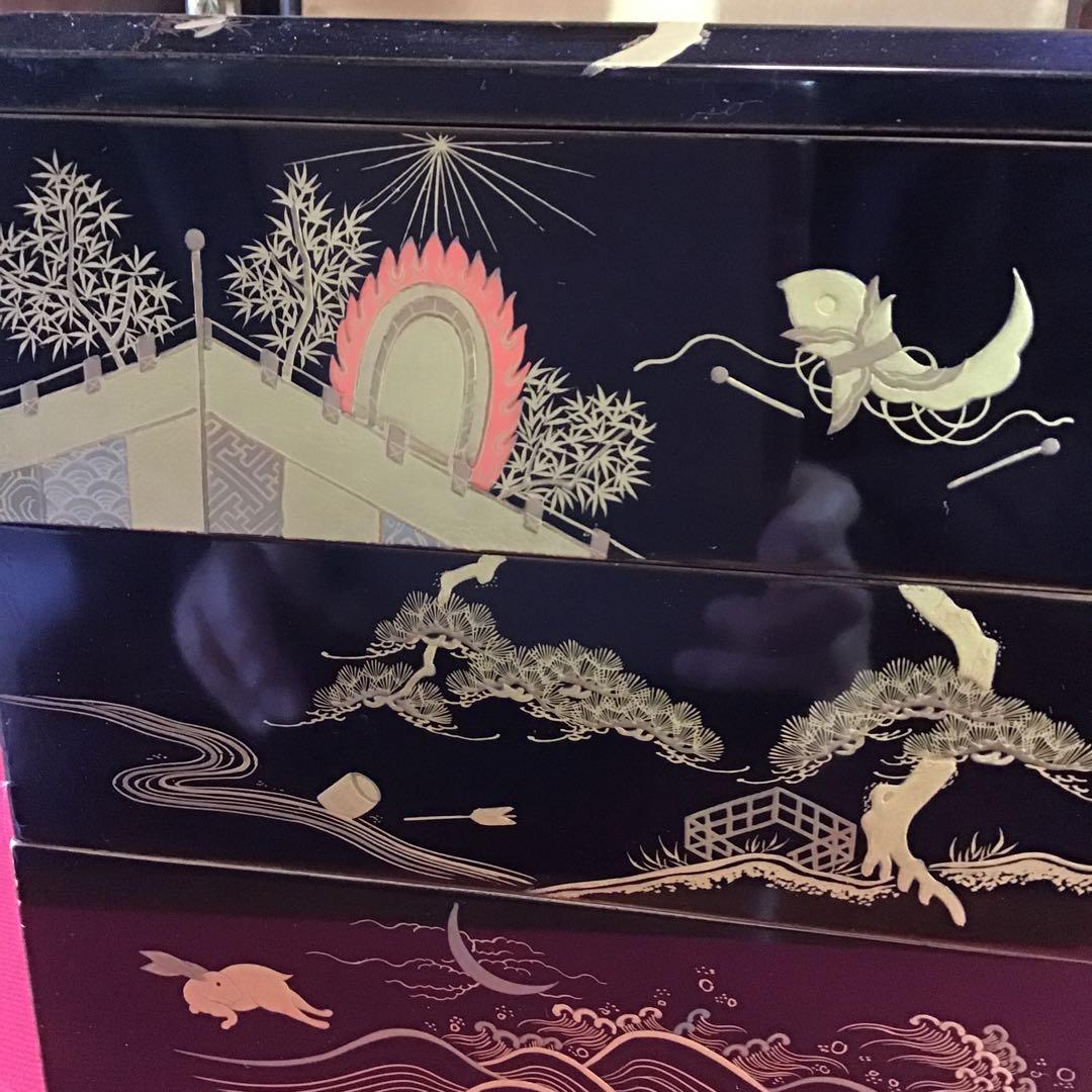 金高盛蒔絵　野弁当重　錫徳利　時代箱付　江戸期