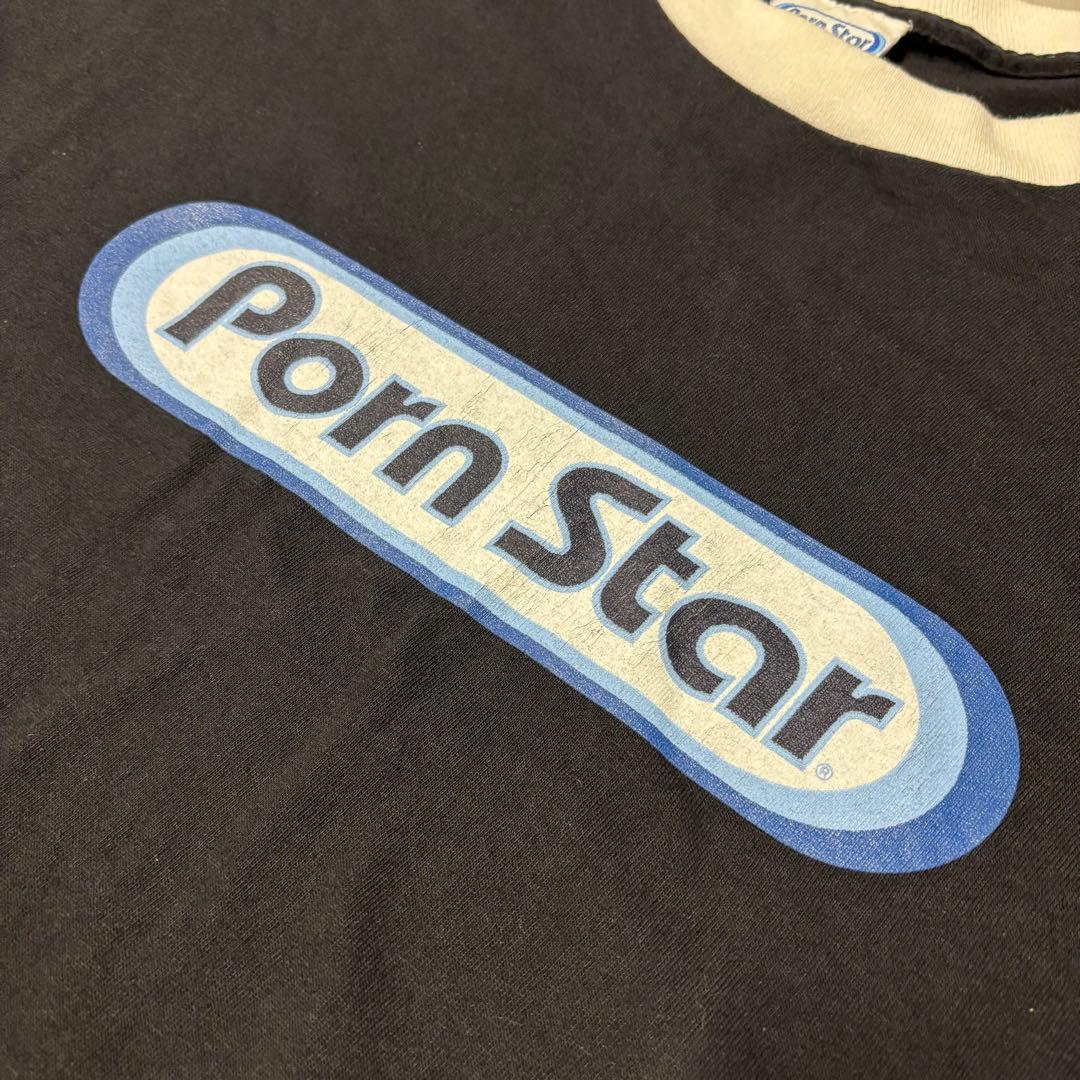 【Porn Star】90s USA製 Oval Logo Ringer Tee