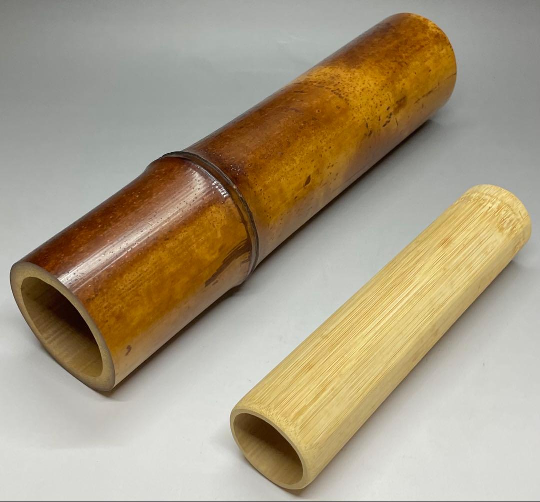 尺八花入　銘:真心　前大徳寺　福本積應書付　共箱　共布　U8816